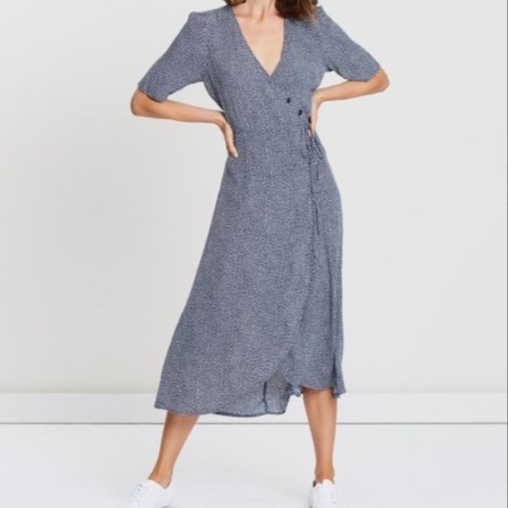 Gap Blue Navy Polka Dot Midi Wrap Button Dress